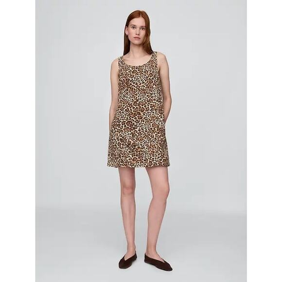 GAP Dresses & Skirts - GAP Brown Tan Leopard Print Ultra Soft Denim Sleeveless Casual Mini Dress Sz XL